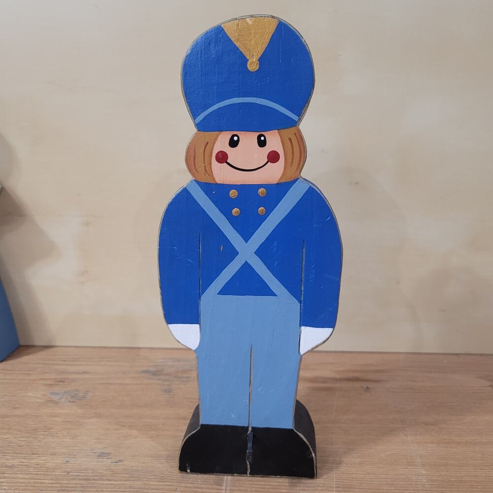 Vtg Handmade Wood Soldier Stocking Holder Square Cut Nail Hand Painted Christmas